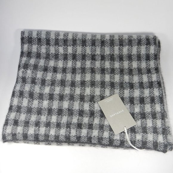 EVERLANE The Alpaca Wool Patterned SCARF Wrap 79"x50" Unisex Grey Check NEW $125 - Picture 7 of 7